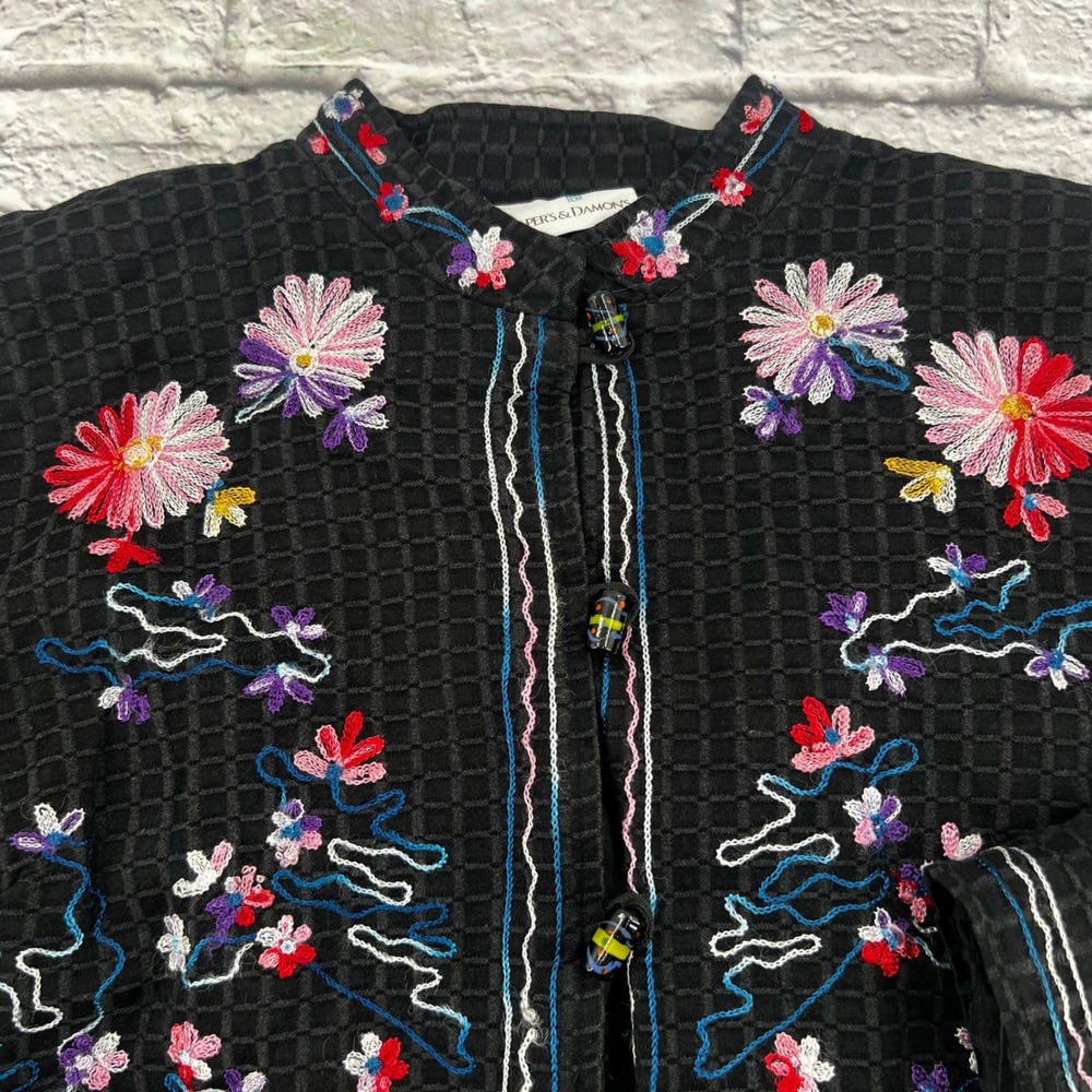 Drapers & Damons Womens 1X Black Multi Floral Embroidered Blazer Jacket - Picture 4 of 8